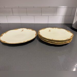 Jean Pouyat Limoges JPL France  gold trimmed ornate plates. Monogram F, custom